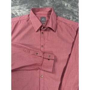Armani Exchange Shirt Men L Red Striped Pearl Snap Long Sleeve Button Up Dress